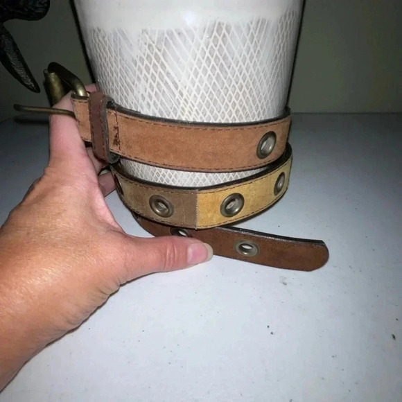 Vintage retro patchwork leather suede belt sz M fits up to 33" - Picture 3 of 5